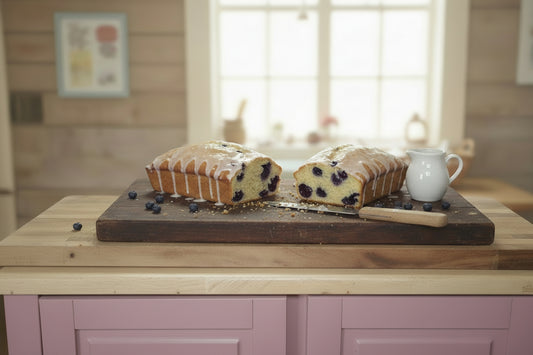 loaf of bread on a cutting board in a cottage bakery
